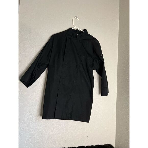 Chef Works Basic Black Poly Cotton 3/4 Sleeve Chef Coat - M - Picture 1 of 3